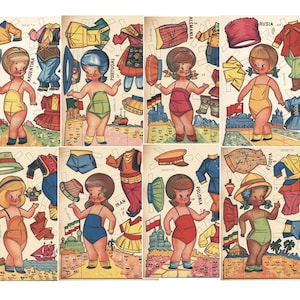 Paper Doll Printable PDF Vintage Cartoon Girls World Paper Doll Set