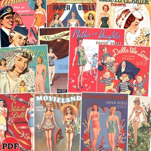 11 PDF Paper Doll Bundle Vintage Printable Digital Download 40s 50s 60s