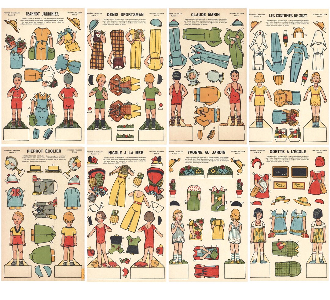 French Paper Doll 8 Page PDF Kids Printable Digital Download - Etsy