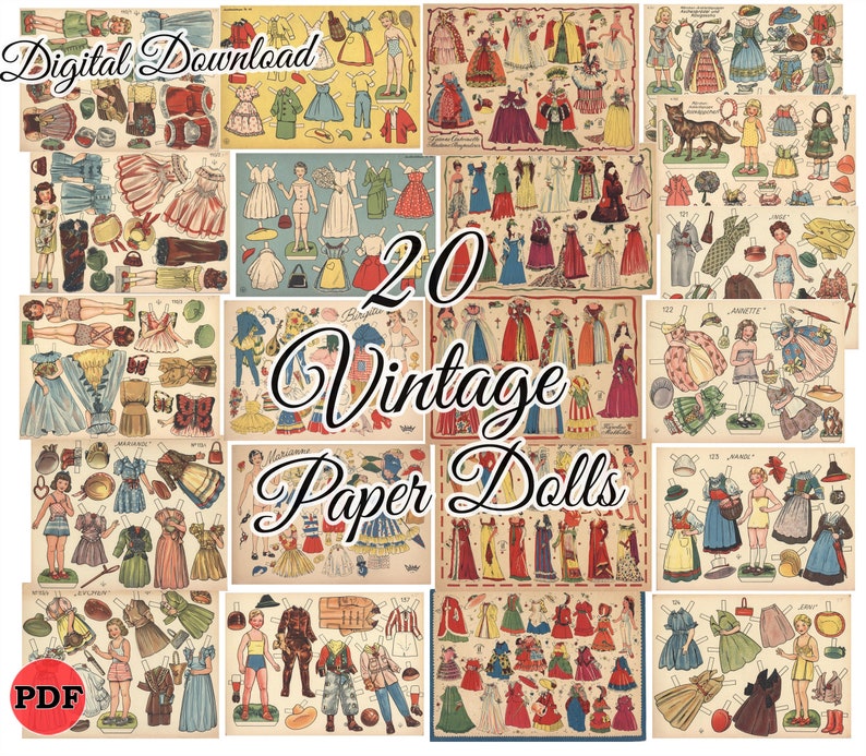 Printable Paper Doll PDF Digital Download 20 Pages - Etsy