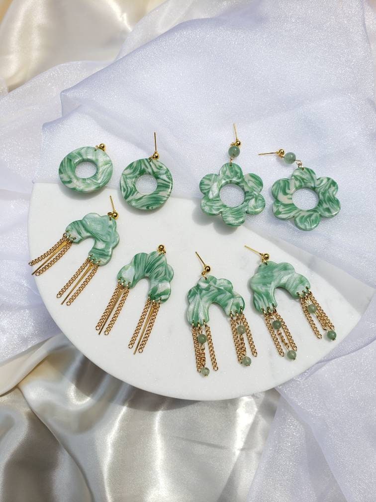 Swirled Jade Polymer Clay Earrings Collection | Etsy