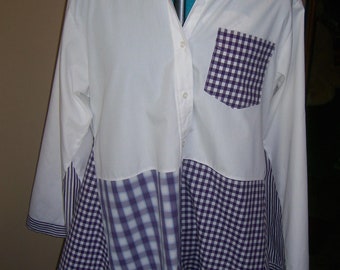 Damen Tunika Shirtkleid restyled upcycled patchwork lila weiß