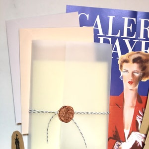 AUTÉNTICO kit de escritura de cartas de París - Kit Penpal - Papel Kraft - AUTÉNTICA Efímera parisina - Conjunto de sobres pastel claro - Sello de cera de cobre