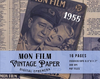 vintage Digital Paper 1955 Movie Book | Éphémères imprimables | Journal indésirable | 16 pages | Scrapbooking | Artisanat de collage | Film vintage Papiers