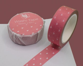 Mini Hearts Washi Tape | Dusky Pink and White Heart Decorative Paper 15mm Tape