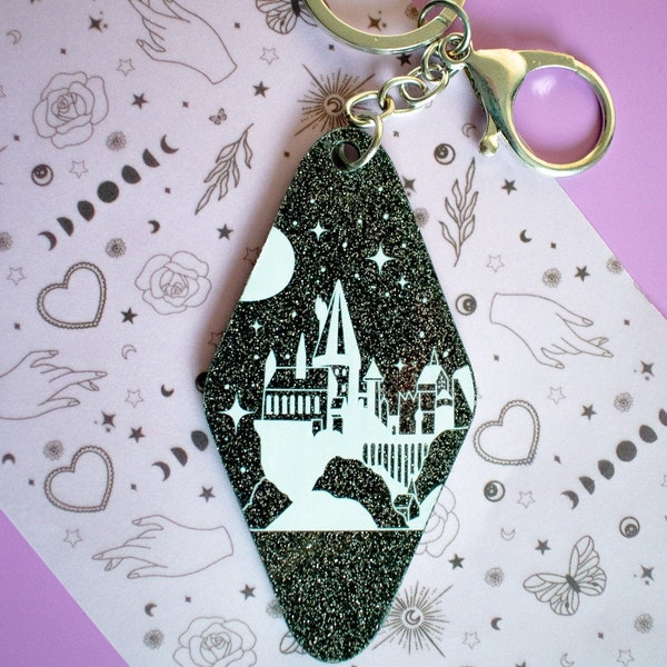 Wizard School Keychain | Witches, Magical, Castle, Glitter, Keyring, Fantasy, Fiction, Bookish