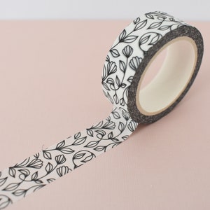 Botanical Washi Tape | White Plant Pattern Decorative Paper 15mm Tape