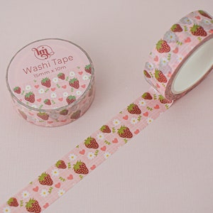 Nastro washi fragole / Kawaii, carino, cottagecore, carta decorativa estiva da 15 mm
