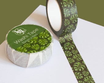 Monstera Leaves Washi Tape | Green Leaf Botanical Plant Life Decorative Paper 15mm Tape