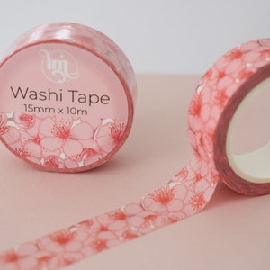 Cinta adhesiva decorativa con diseño de flores de cerezo japonesas de color rosa de 15 mm