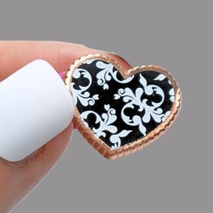 Mini Heart Pin | Rose Gold Monochrome White Victorian Screenprint Lapel Pin