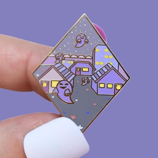 Purple Town Enamel Pin: Gold Plated Fantasy Lapel Pin