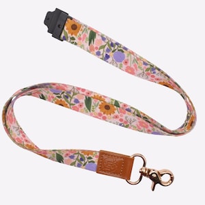 Lanyard Breakaway floreale primaverile / Lanyard in tessuto con motivo vegetale colorato con chiusura dorata