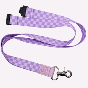 Purple Checkered Breakaway Lanyard | Retro Nostalgia Vintage Indie Fabric Lanyard School Work Gold Clasp