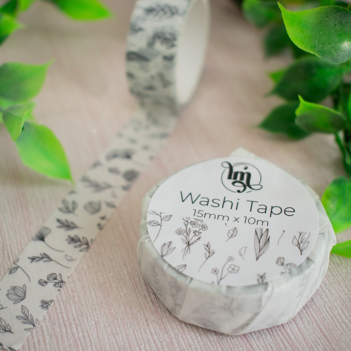 Botanical Washi Tape White Plant Pattern Decorative Paper Etsy