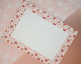 Strawberries Memo Pad | A6 Paper Notepad, Summer, Floral, Cute, Kitsch Design