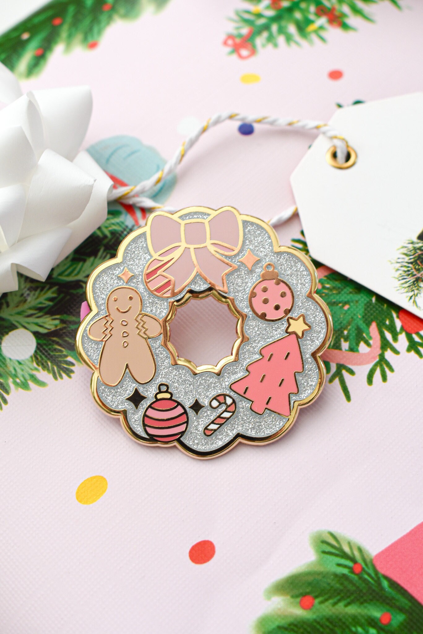 christmas wreath lapel pin