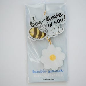 Bee-lieve Acrylic Keychain | Cottagecore, Bumble, Honey Bee, Floral Keycharm