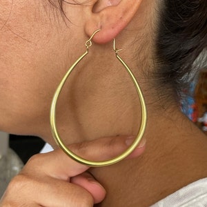 Golden Oval Hoop Earrings in Brass- Ethnic Brass Earrings- Bohemian Earrings