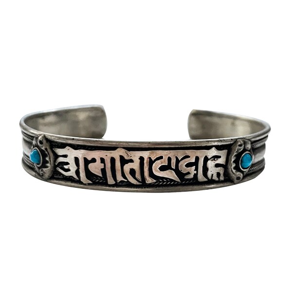 Bracelet Tibétain Om Mani Padme Hum Turquoise Argenté