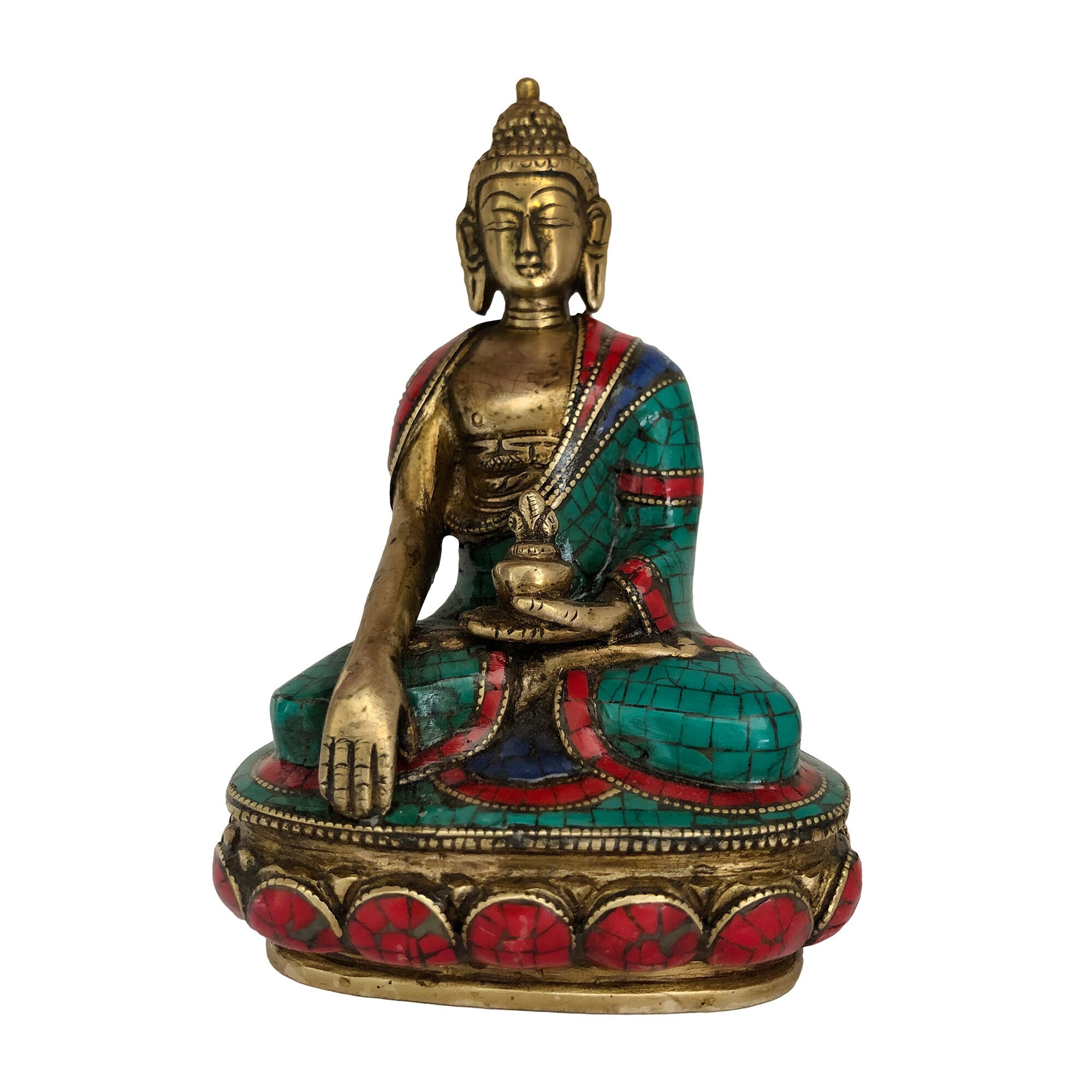 Bouddha Bhumisparsa Mudra | Turquoise, Corail, Lapis Lazuli