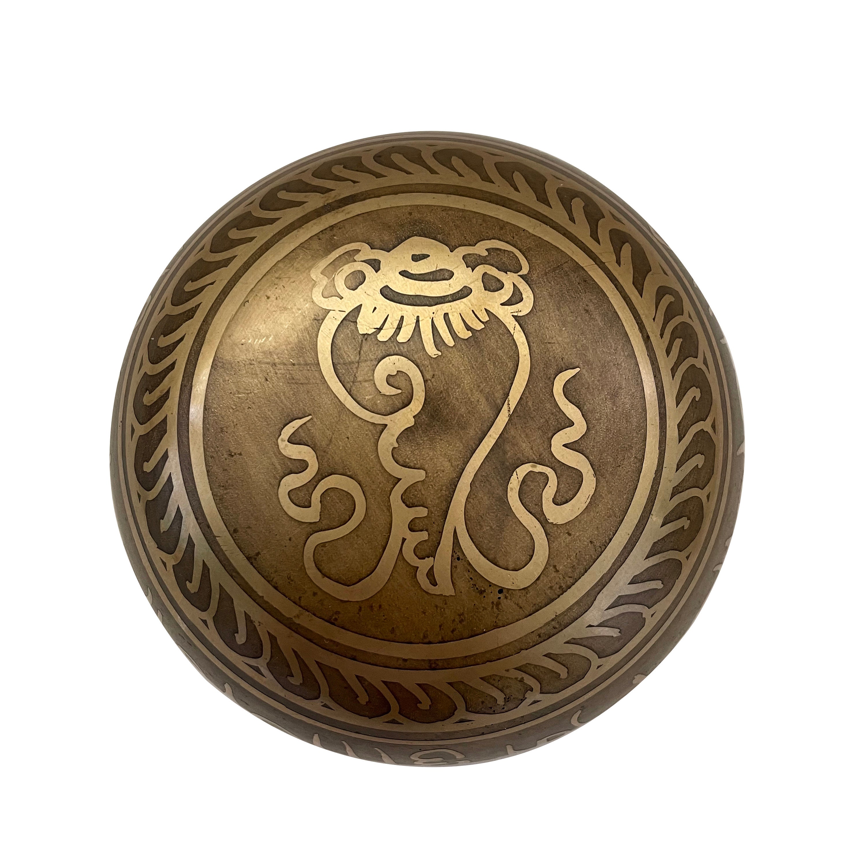 Bol Chantant Tibétain Mantra avec Symbole Nœud Sans Fin et La Conque