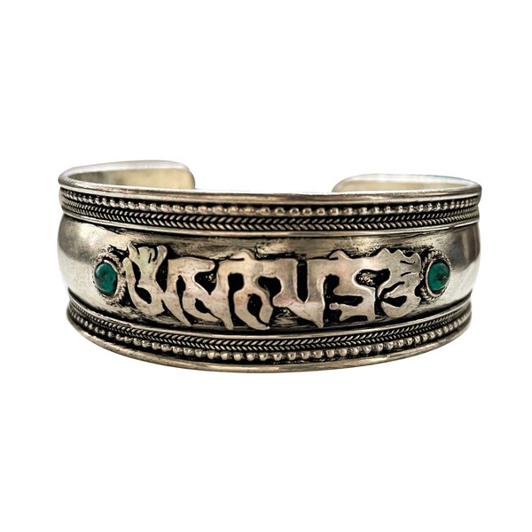 Bracelet Tibétain Om Mani Padme Hum Turquoise Argenté