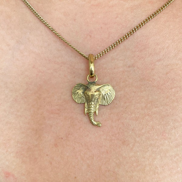 Pendentif tête d'éléphant doré en laiton- Pendentif ethnique éléphant- Pendentif Tribale- Pendentif porte bonheur