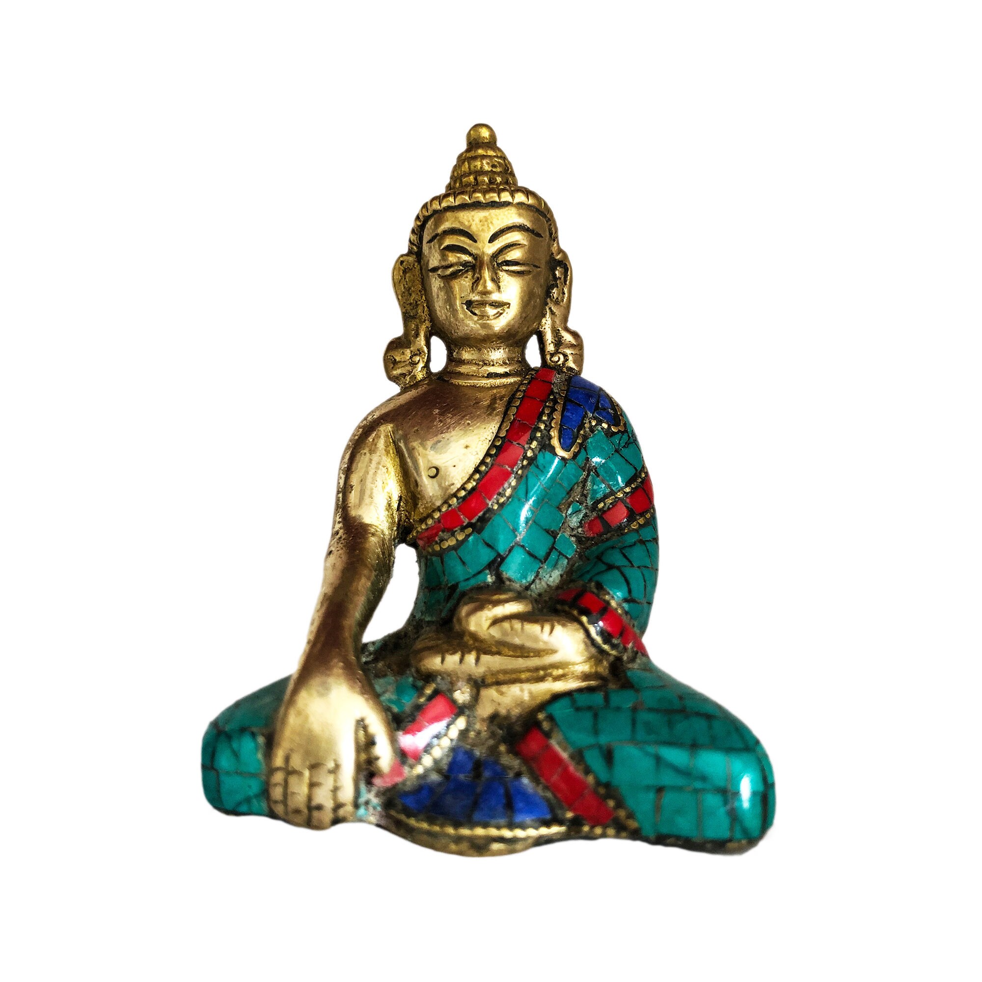 Bouddha Bhumisparsa Mudra | Turquoise, Corail, Lapiz Lazuli