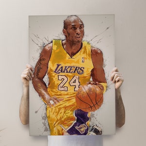 Kobe Bryant Poster, Canvas, Banner, Basketball Fan, Kids Wall Decor, Man Cave Gift for Him/Her, Paint Splash, Sports Art, Lakers , NBA