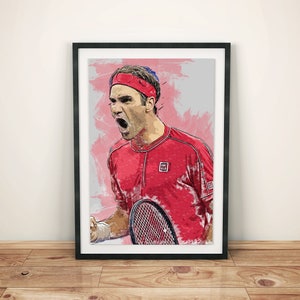 Roger Federer Poster, Canvas, Banner, Tennis Fan, Kids Wall Decor, Man Cave Gift for Him/Her, Paint Splash, Sports Art, Motivation, Swiss image 7