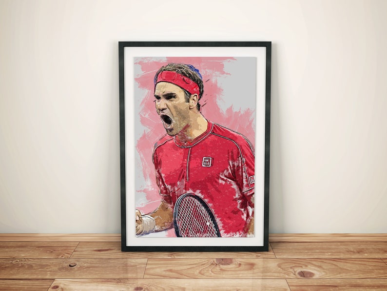 Roger Federer Poster, Canvas, Banner, Tennis Fan, Kids Wall Decor, Man Cave Gift for Him/Her, Paint Splash, Sports Art, Motivation, Swiss image 7