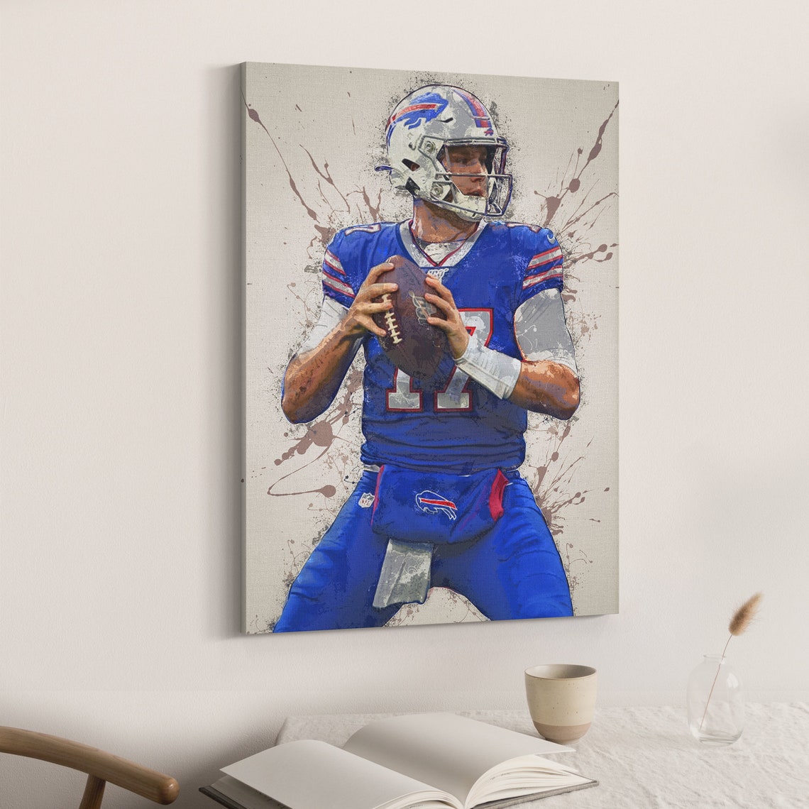 Josh Allen Poster Buffalo Bills Wall Art Canvas Wall Art Paint Splash Poster Canvas Banner Wall