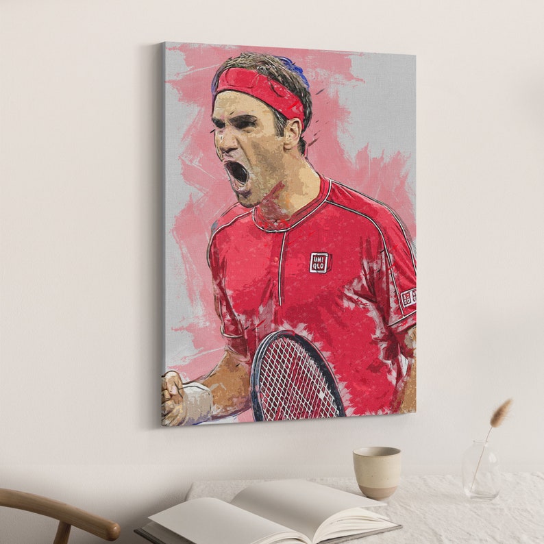 Roger Federer Poster, Canvas, Banner, Tennis Fan, Kids Wall Decor, Man Cave Gift for Him/Her, Paint Splash, Sports Art, Motivation, Swiss image 2