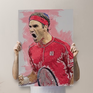 Roger Federer Poster, Canvas, Banner, Tennis Fan, Kids Wall Decor, Man Cave Gift for Him/Her, Paint Splash, Sports Art, Motivation, Swiss image 1