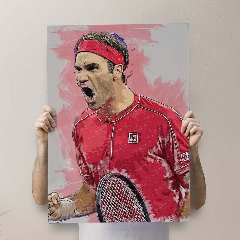 Roger Federer Poster, Canvas, Banner, Tennis Fan, Kids Wall Decor, Man Cave Gift for Him/Her, Paint Splash, Sports Art, Motivation, Swiss image 1