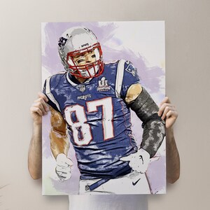Rob Gronkowski New England Patriots Poster, Canvas, Banner, Football Fan, Kids Wall Decor, Man Cave Gift for Him/Her, Paint Splash Sport Art