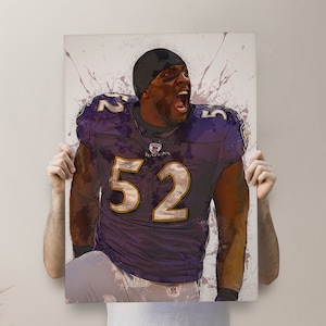 Ray Lewis Poster, Baltimore Ravens - poster, Canvas, Banner, Basketball Fan, Kids Wall Decor, Man Cave Gift for Him / Her, Paint Splash
