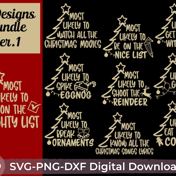 Christmas Bundle Svg, Funny Christmas Svg Bundle, Most Likely To Svg, Family Christmas Shirts Svg, Dxf, Png, Silhouette, Cricut, Ver1