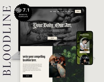 Gothic Tattoo Shop Website Template Squarespace 7.1 | Dark Academia Artist Portfolio | Tattoo Studio Web Design