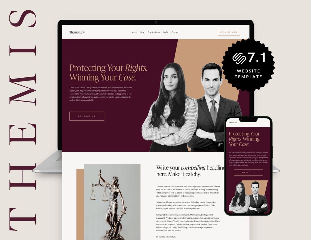 Elegant Law Firm Website Template Squarespace 7.1 Highend Attorney