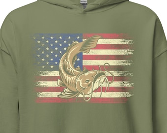 Catfish Hoodie, catfishing shirts, fishing hoodie, gift for fisherman, catfish american flag