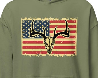 Deer Skull American Flag Hoodie, Hunting Gift