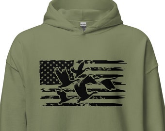 Duck hunting Hoodie, duck hunting gift, hunting gift for men, American flag hunting, goose hunting