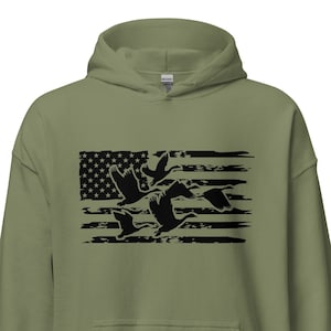 Duck hunting Hoodie, duck hunting gift, hunting gift for men, American flag hunting, goose hunting