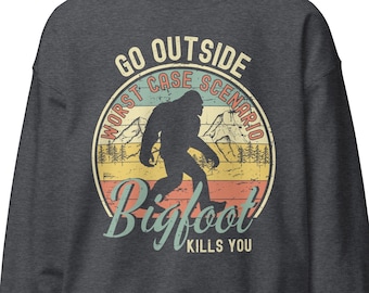 Bigfoot-sweater, Sasquatch-sweater, cadeau Bigfoot-liefhebber, Go Outside Worst Case Scenario a Bigfoot Kills You, uniseks sweater
