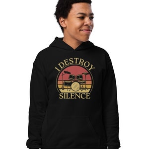 I Destroy Silence Youth hoodie, kids drummer hoodie, drummer gifts for teens