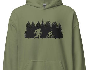 Funny bicycle Hoodie Bigffot Sasquatch mountain biking unisex hoodie