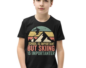 kids ski tshirt, school is important but skiing is importanter kids shirt,  Ski gifts for kids, Christmas gift for kids