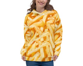 Pommes frites-hoodie, damhoodie, heltryckt hoodie, pommes frites-kostym för vuxna, skräpmathoodie, Halloween-kostymidéer